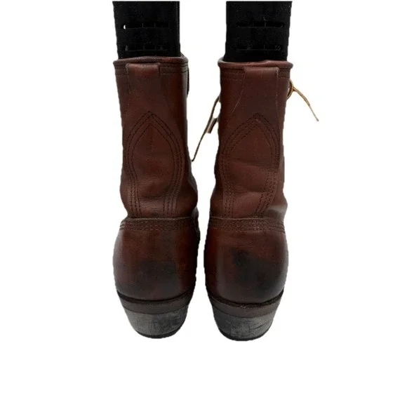 Vintage Wesco Lace-to-Toe Logger Boots Brown Bullhide Sierra Sole USA Made 8.5D - Picture 7 of 13